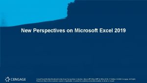New Perspectives on Microsoft Excel 2019 CareyPinardShafferShellmanVodnik New