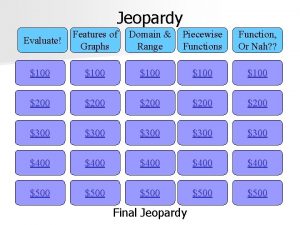 Jeopardy Evaluate Features of Graphs Domain Range Piecewise