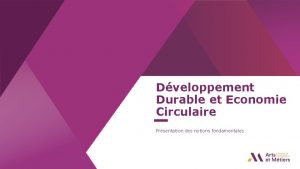 Dveloppement Durable et Economie Circulaire Prsentation des notions