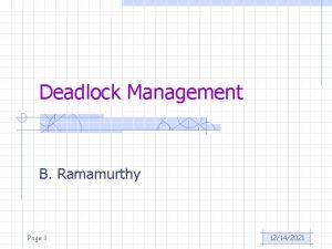 Deadlock Management B Ramamurthy Page 1 12142021 Topics