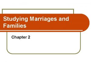 Studying Marriages and Families Chapter 2 How Popular
