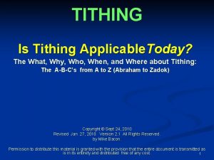 TITHING Is Tithing Applicable Today The What Why