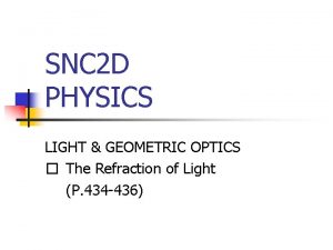 SNC 2 D PHYSICS LIGHT GEOMETRIC OPTICS The