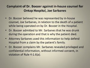 Complaint of Dr Boozer against inhouse counsel for