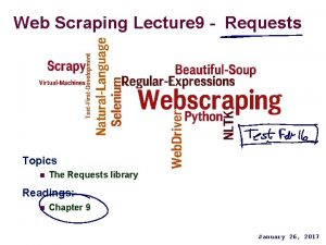 Web Scraping Lecture 9 Requests Topics n The