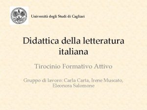 Universit degli Studi di Cagliari Didattica della letteratura