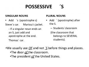 POSSESSIVE SINGULAR NOUNS S PLURAL NOUNS Add s