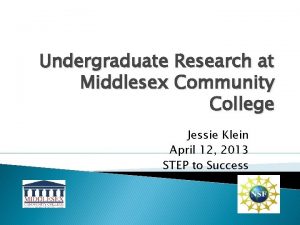 Undergraduate Research at Middlesex Community College Jessie Klein