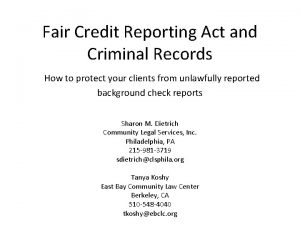 Fair Credit Reporting Act and Criminal Records How