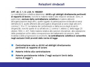 Relazioni sindacali ART 40 C 1 D LGS