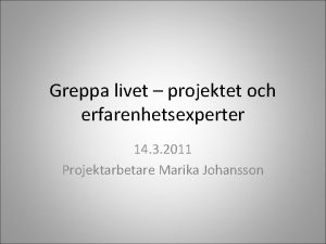 Greppa livet projektet och erfarenhetsexperter 14 3 2011