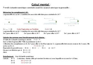 Calcul mental Prends ta bande numrique construite avant