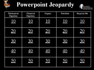 Powerpoint Jeopardy Mechanical Digestion Chemical Digestion Organs Nutrition