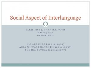Social Aspect of Interlanguage ELLIS 2003 CHAPTER FOUR