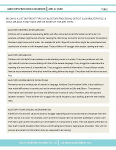 AUDITORY PROCESSING DISORDER APD or CAPD TYPES BELOW