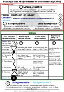 Planungs und Analysenraster fr den Unterricht PARU Vorberlegungen