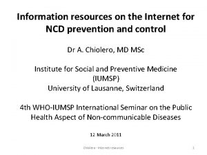 Information resources on the Internet for NCD prevention