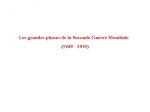 Les grandes phases de la Seconde Guerre Mondiale