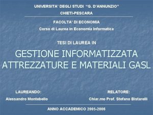 UNIVERSITA DEGLI STUDI G DANNUNZIO CHIETIPESCARA FACOLTA DI