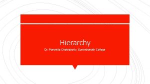 Hierarchy Dr Paromita Chakraborty Surendranath College Hierarchy is