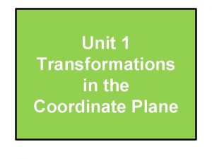 Unit 1 Transformations in the Coordinate Plane Translations