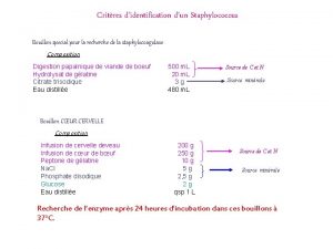 Critres didentification dun Staphylococcus Bouillon special pour la