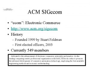 ACM SIGecom ecom Electronic Commerce http www acm