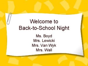 Welcome to BacktoSchool Night Ms Boyd Mrs Lewicki