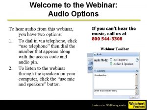 Welcome to the Webinar Audio Options To hear