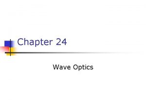 Chapter 24 Wave Optics Wave Optics n The