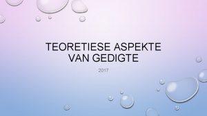 TEORETIESE ASPEKTE VAN GEDIGTE 2017 1 Aspekte van