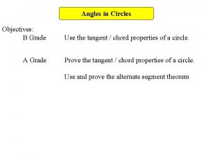 Angles in Circles Objectives B Grade A Grade