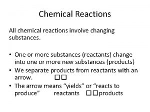 Chemical Reactions All chemical reactions involve changing substances