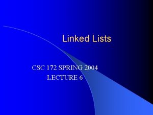 Linked Lists CSC 172 SPRING 2004 LECTURE 6