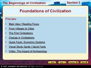 The Beginnings of Civilization Section 3 Foundations of