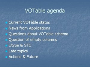 VOTable agenda n n n n Current VOTable