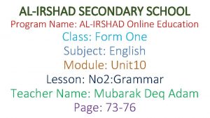 ALIRSHAD SECONDARY SCHOOL Program Name ALIRSHAD Online Education