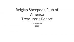 Belgian Sheepdog Club of America Treasurers Report Cindy