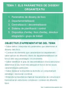 TEMA 7 ELS PARMETRES DE DISSENY ORGANITZATIU 1