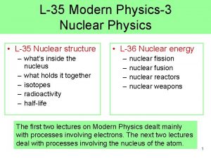 L35 Modern Physics3 Nuclear Physics L35 Nuclear structure