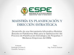 MAESTRA EN PLANIFICACIN Y DIRECCIN ESTRATGICA Desarrollo de