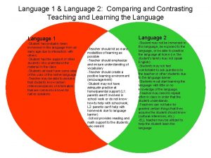 Language 1 Language 2 Comparing and Contrasting Teaching