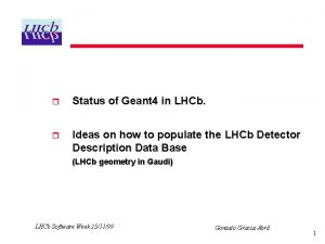 r Status of Geant 4 in LHCb r