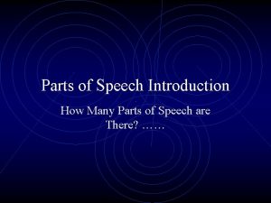Parts of Speech Introduction How Many Parts of