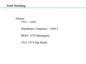 Solid Modeling History CNC 1950 Mainframe Computers 1960s