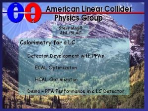 Steve Magill ANLSLAC Calorimetry for a LC Detector