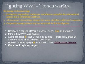 Fighting WWI Trench warfare Enduring Understandings 1 Nationalism