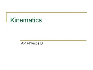 Kinematics AP Physics B Defining the important variables