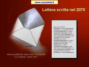 www casasalute it Lettera scritta nel 2070 www