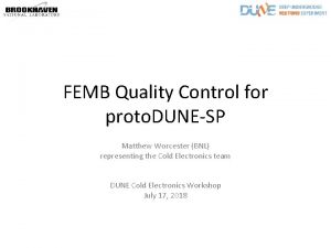 FEMB Quality Control for proto DUNESP Matthew Worcester